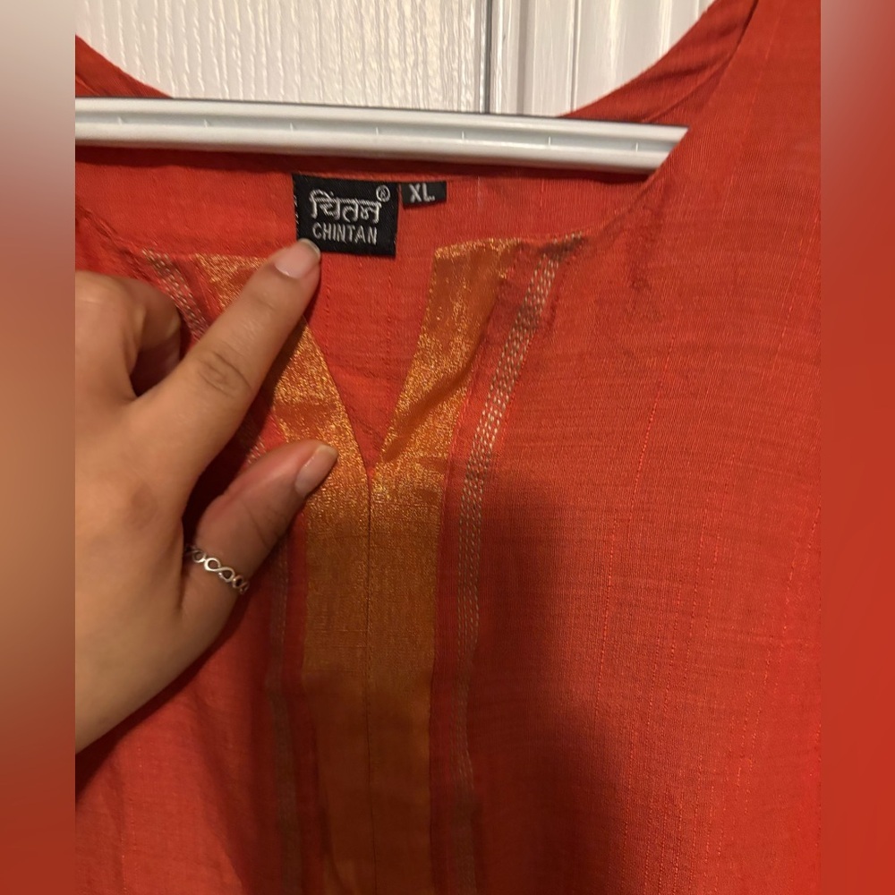 Women’s Orange Tunic Dress with Gold Trim - Chintan Size XL - Picture 2 of 4